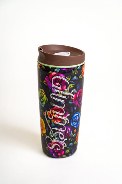 24 oz Stainless Steel Coffee Cup- Rosy Radiance