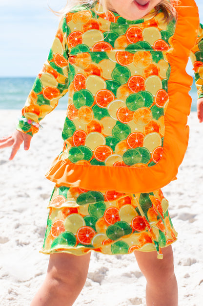 Ruffle Sleeve Swim Skort Set
