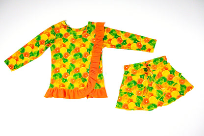 Ruffle Sleeve Swim Skort Set