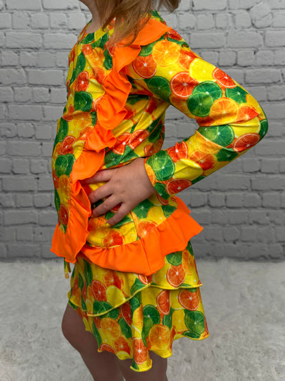 Ruffle Sleeve Swim Skort Set